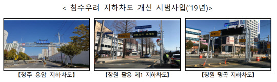 2019년에 진행된 침수우려 지하차도 개선 시범사업의 모습. <행정안전부 제공>
